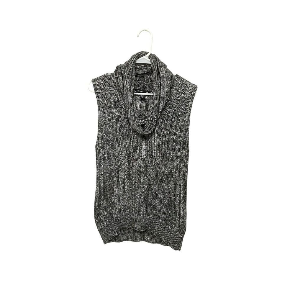 Kenneth Cole Gunmetal Sleeveless Cowlneck Knit Sweater Size Medium Ribbed